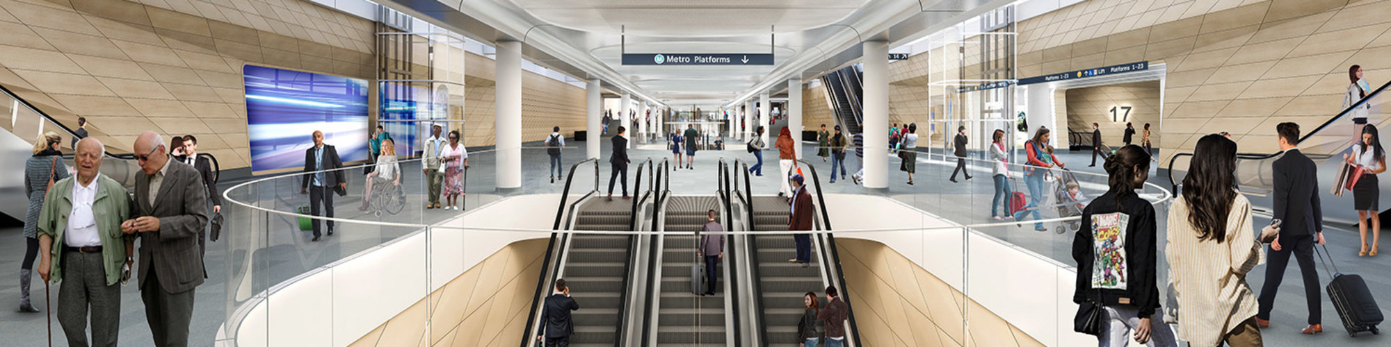 Artist's impression of escalators and entrance to new Sydney Metro platforms at Central Station.