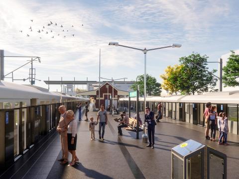 An artist's impression of the future metro station at Lakemba as viewed from the platform, being delivered as part of the Sydney Metro City & Southwest project.