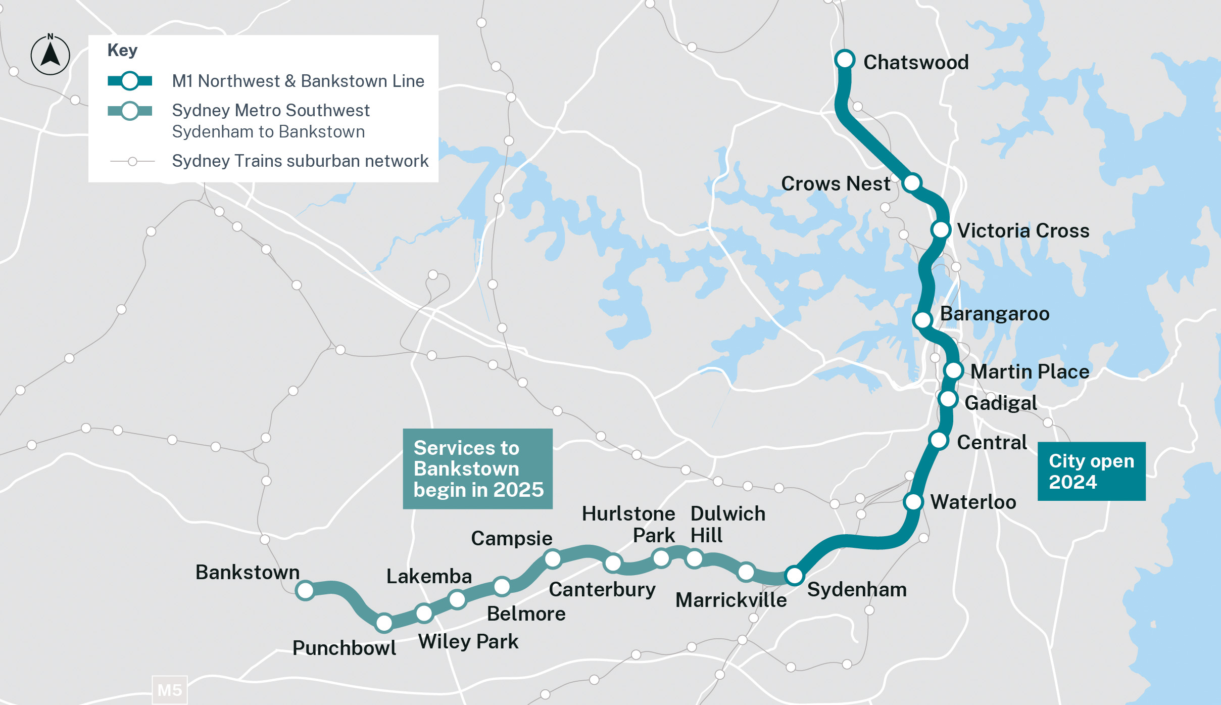 Chatswood to Bankstown alignment map - August 2024