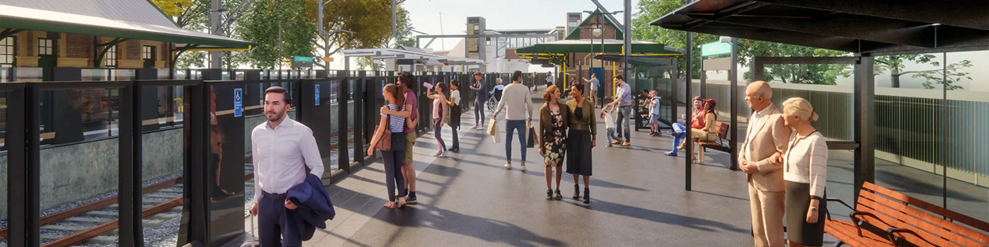 An artist's impression of the future Marrickville metro station as viewed from the platform.