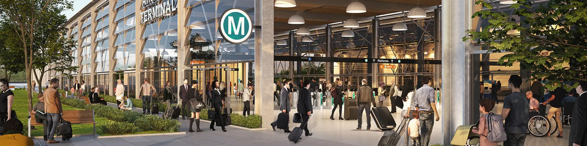 An artist’s impression of the Airport Terminal Station, being delivered as part of the Sydney Metro – Western Sydney Airport project. Airport Terminal Station as viewed from northern side of the station.