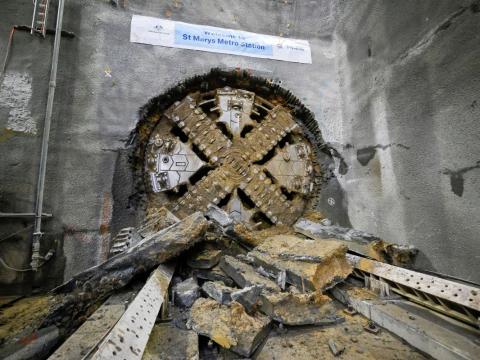 Image of TBM breaking through at St Marys