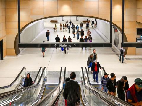 Escalators at Gadigal Station