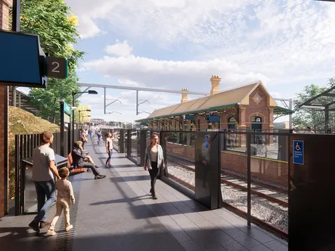 An artist's impression of the future metro station at Canterbury as viewed from the platform, being delivered as part of the Sydney Metro City & Southwest project.