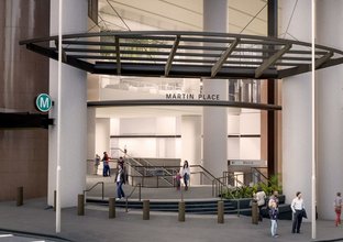 Artist's impression of passengers entering and leaving Sydney Metro's Martin Place Station