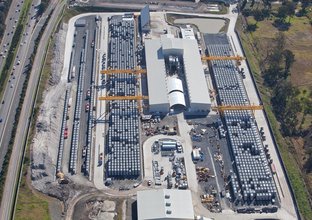 An aerial view of the large pre-cast facility at Bella Vista where concrete tunnel segments were made