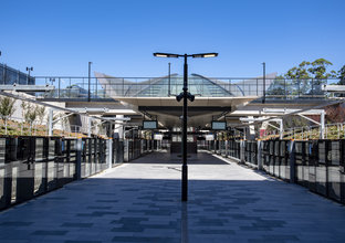 An on the ground view of the screen doors on the platform at Sydney Metro's Cherrybrook Station.