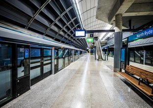 An artist's of the platform behind the safety screen doors at Sydney Metro North Ride Station. 