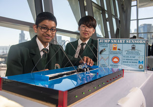 Students from Cumberland High School pose with their submission for the 2019 Sydney Metro  Minds STEAM Challenge competition.