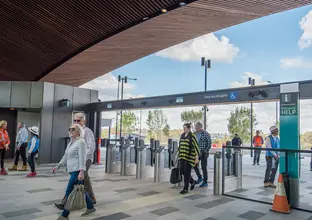 Community members are taking a first look at Tallawong Station while walking through the opal card readers.