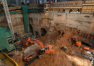 A bird's eye view of construction work at the north site of Sydney Metro's Martin Place Station.