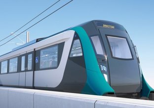 An artist's impression of a Sydney Metro train travelling towards Bankstown.