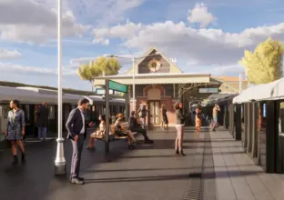 Artist's impression of passengers waiting on the platform at Sydney Metro's Belmore Station as part of the City and Southwest Project. 