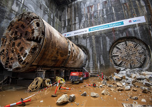 Tunnel Boring Machine (TBM) Mum Shirl breakthrough at Sydney Metro's Barangaroo Station. 