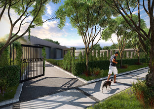 Artist's impression of a man running with his dog on a footpath outside of the gate for Artarmon substation.