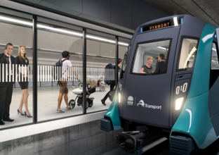Artist's impression of Sydney Metro train entering the platform with passengers waiting behind the screen doors at Pyrmont Station.