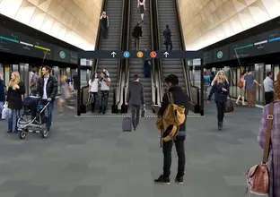 An artist's impression of commuters waiting for trains on Central Station platform.