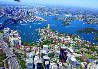 A bird's eye view of Sydney harbour and Blues Point.