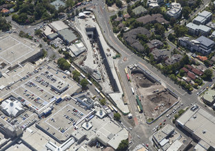 A bird's eye view of  Sydney Metro's Castle Hill Station construction site.