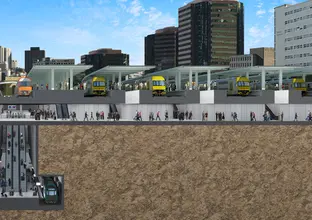 A 3D artist's impression of new Sydney Metro platforms shown below ground at Central Station.