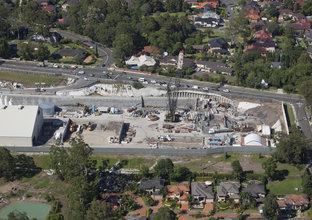 A Bird's eye view of the construction site at Sydney Metro's Cherrybrook Station. 