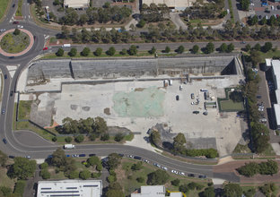 A bird's eye view of  Sydney Metro's Norwest Station construction site.