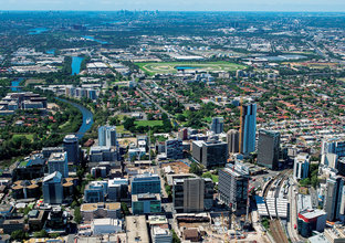 An arial view of Parramatta. 