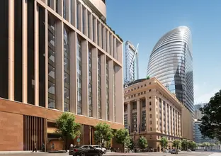 Artist's impression of Sydney Metro's Martin Place Station looking north from Elizabeth Street.