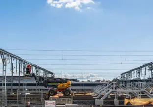 An on the ground view of construction work at Sydney Metro Facility North.