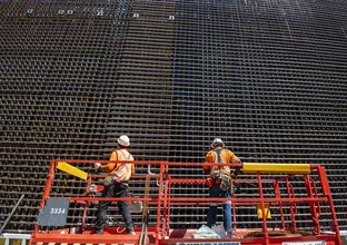 Steel fixers on site install reinforcement ahead of a concrete pour at Waterloo Station.