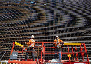 Steel fixers on site install reinforcement ahead of a concrete pour at Waterloo Station.