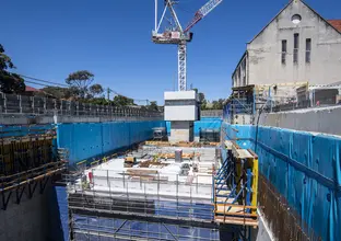 A view of the many levels taking shape at the construction site of the future Waterloo Station.