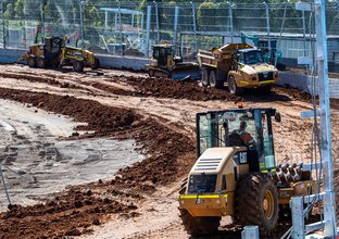 Construction vehicles are moving dirt around at the new Sydney International Speedway.