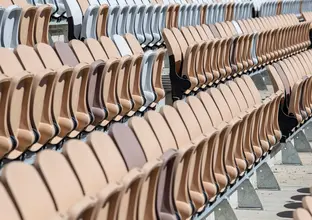 A close up view of the seats in the grand stand of the Sydney International Speedway.