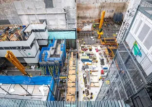 An aerial view of the construction site at Sydney Metro's Victoria Cross Station 