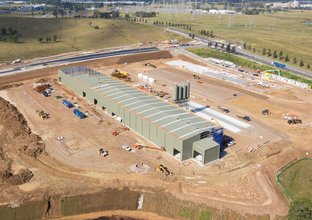 A bird's eye view of construction shed at Sydney Metro's Eastern Creek Station  precast site. 