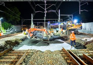 Heavy machinery used to lay track at Sydney Metro's Chatswood Station