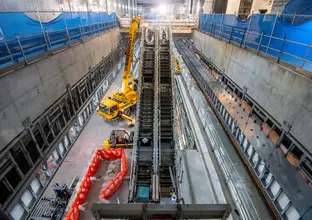 Bird's eye view of escalators installed at Sydney Metro's new station, Barangaroo.