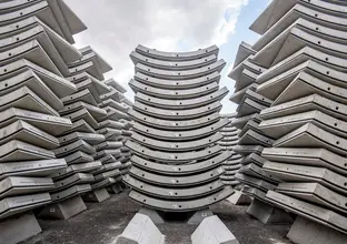 Piles of of grey coloured precast segments