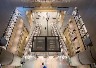 Aerial view of lifts and escalators at Martin Place station