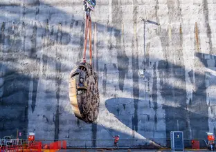 TBM cutterhead being lifted