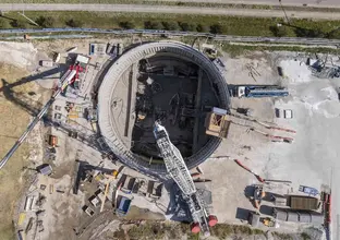 Bird's-eye view of Claremont Meadows service facility work.