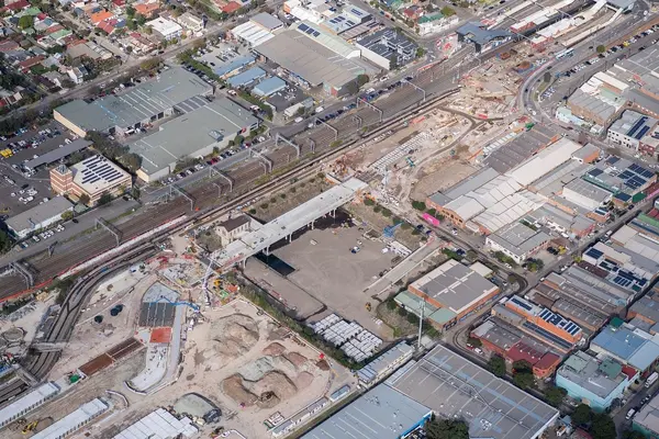 Arial view of the aqueduct at Sydenham Station. There are many building around the site