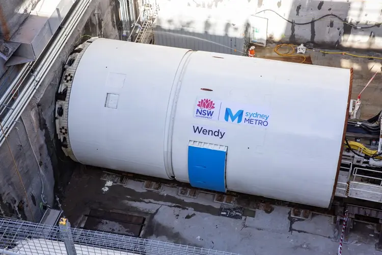 An arial view looking down at Tunnel Boring Machine Wendy launch about to begin tunnelling work for Sydney Metro. 