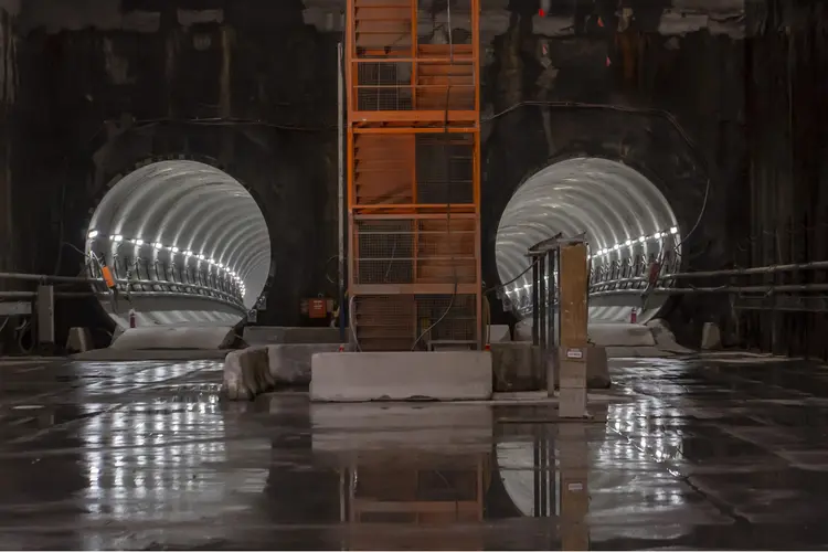 The entry to the two Sydney Metro tunnels inside the Crows Nest Station box. 