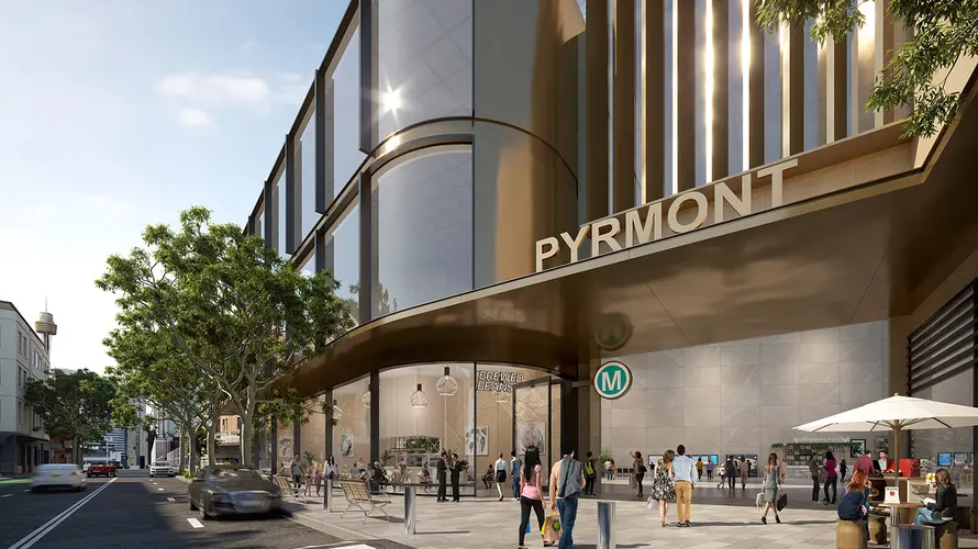 Artist's impression of Pyrmont Station as viewed from Union Street