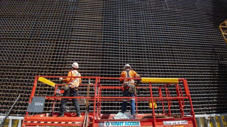 Steel fixers on site install reinforcement ahead of a concrete pour at Waterloo Station.