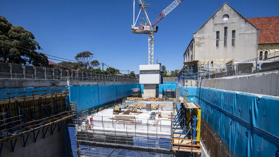 A view of the many levels taking shape at the construction site of the future Waterloo Station.