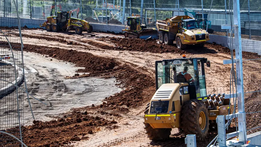 Construction vehicles are moving dirt around at the new Sydney International Speedway.