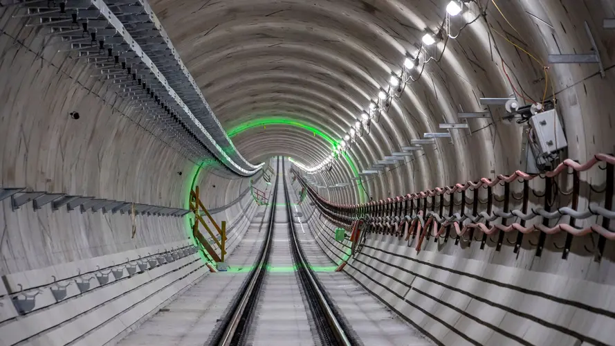 On the ground view of the mechanical and electrical systems installed in the underground tunnel at Sydney Metro's Crows Nest Station near cross passage at.